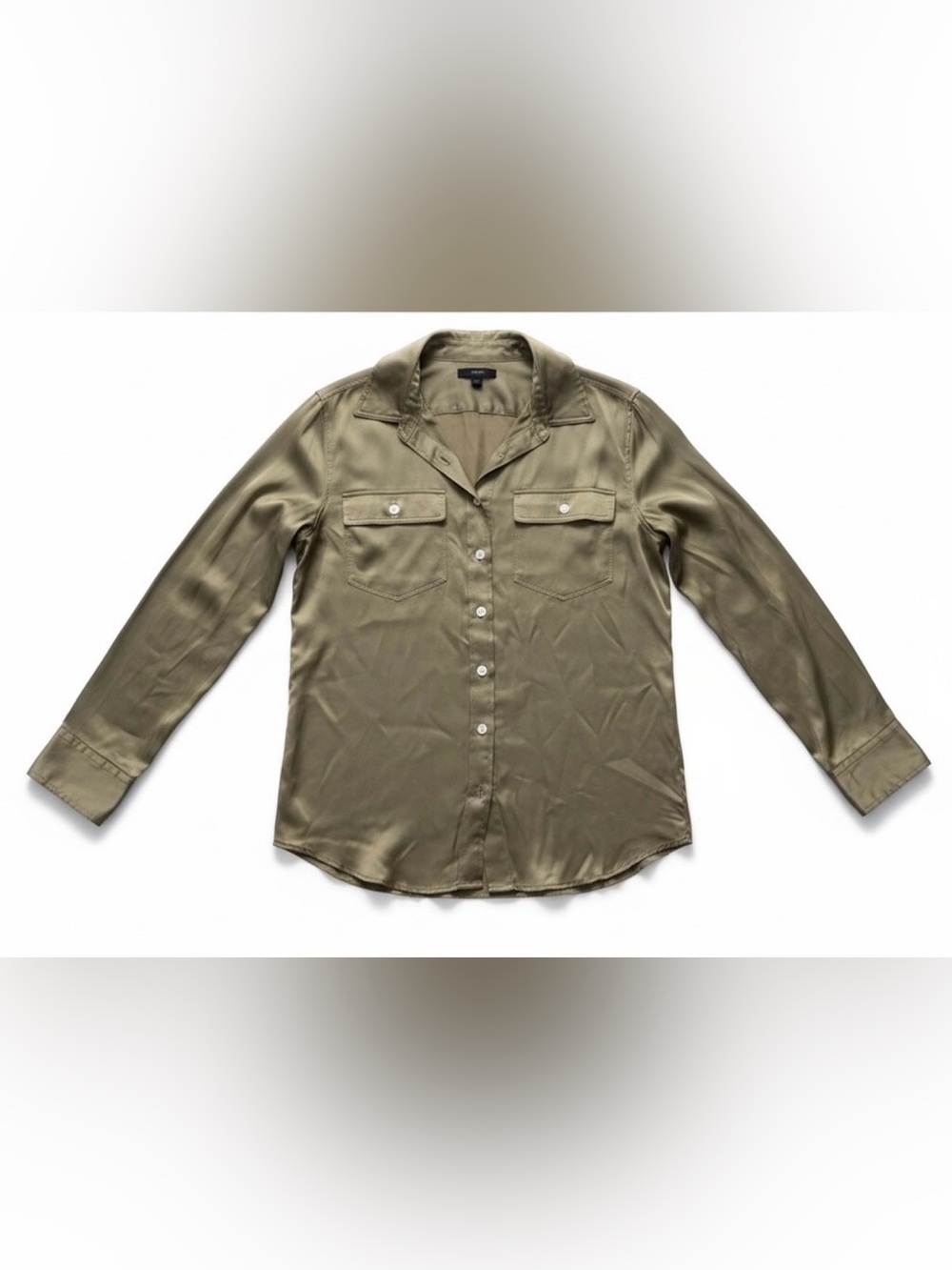 J.CREW Olive Gold Silk Button-Up Blouse with front pockets Size 8